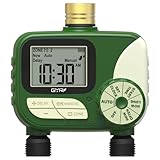 GMR Bewässerungscomputer mit Messingeinlass, Bewässerungssteuerung für Gartenschlauch, Bewässerungsuhr mit Regenverzögerung/Manuell/Automatisch, Bewässerungssystem für Garten, 2 Ausgänge
