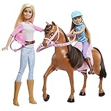 Barbie - Stacie Schwestern auf Pferd Playset mit Pferd und Sattel von 2, mit Reitanzug, Spielzeug und Geschenk für Kinder ab 3 Jahren, GXD65