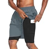 Tanmolo Shorts Herren 2 in 1 Sommer Sporthose Kurze Trainingshose Schnelltrocknende Fitness Laufhose mit Reißverschlusstaschen(Arona,EU-XL,US-L)