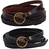 GORGECRAFT 2 Stück Wickelarmband Aus Schwarzem Rindsleder Für Damen Stapelbar 5 Wickelkreise Echtes Leder Boho Vintage Punk 6mm Armband Manschette Lange Riemen Armbänder Für Frauen Armband Handgefert