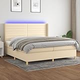 UTSRABFA Palettenbetten Bettgestell Etagenbetten Tagesbetten Boxspringbett mit Matratze & LED Creme 200x200 cm Stoff Geeignet für Wohnungen, Schlafzimmer, Arbeitszimmer, Büros