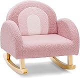 DREAMADE Kindersessel, Kindersofa aus Veloursstoff mit Rückenlehne, massiven Holzfüßen & Kippsicherung, Schaukelstuhl Kinder für Spielzimmer, Schlafzimmer, Wohnzimmer, für Kinder 3-5 Jahre (Rosa)