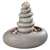 Evisso Zimmerbrunnen Entspannung mit LED-Licht und Steindekoration für Zuhause/Büro Meditationswasserbrunnen Desktop Ruhiger Zen-Brunnen 22,5 x 16 x 21 cm(21099G)