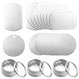 Dtoterul Edelstahl Anhänger Blanko 20 Stück Rohlinge Dog Tags Stanzen Rohlinge Hundemarken Schlüsselanhänger Beschriftbar Leere Anhänger Tags Rund Schlüsselanhänger DIY Making Kit