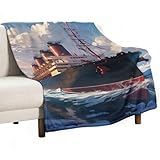 DELIBEST Segelboot-Decke, Fleece, Flanell, gemütlich, atmungsaktiv, leicht, warm, Bettdecke, nautische Decke für Couch, Bett, Sofa, alle Jahreszeiten, 127 x 177,8 cm