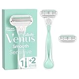 Gillette Venus Smooth Sensitive Rasierer Damen, Damenrasierer + 2 Rasierklingen