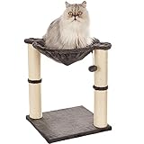 Amazon Basics – Katzen-Kratzbaum mit Haus, Hängematte, Bett und Kratzstamm, 41 x 51 x 41 cm, grau