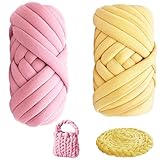 2 Stk Armstricken Wolle 500g/25m Chunky Wolle zum Handstricken 2 Farben XXL Chunky Yarn Wolle Dicke Schlauchgarn DIY Garn Strickwolle Handstrickgarn (Rot,Gelb)