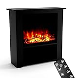 GLOW FIRE Elektrokamin mit Heizung und Kaminfeuer (Standkamin THEBE) - elektrischer Kamin mit LED-Feuer in 3 Farben, Heizlüfter, Holz-Deko & Fernbedienung, 86x85x30 cm, Schwarz