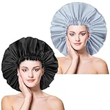 Abeillo 2 Extra Große Duschhauben, Wasserdichte Duschhaube, XL – Wiederverwendbar Duschhaube für Damen, Duschhauben aus Kunststoff, Jumbo Badehaube für Langes, Lockiges Haar, Zöpfe (Schwarz, Grau)