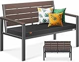 KESSER® Gartenbank mit Kissen – Sitzbank Wetterfest 2-Sitzer Parkbank in Holzoptik Balkonbank für Garten Terrasse Balkon bis 300 kg belastbar UV-beständig inkl. abnehmbarem & waschbarem Polsterbezug