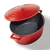 STONELINE Cocotte Bräter Induktion mit Deckel 32 cm, 6,6 L, Topf Antihaft Beschichtung mit echten Steinpartikeln, Bratentopf Schmortopf für alle Herdarten und Backofengeeignet, Farbe: Rot