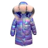 linboo Unisex Kinder Winterjacke Mädchen Winterparka Jungen mit Fellkapuze Outdoor Wintermantel Warme Parka Jacke Dicke Steppjacke Winddicht Baumwolle Jacke, Lila, 134-140