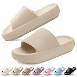 BAXIWUY Badelatschen Damen Badeschuhe Herren Schlappen Badeschlappe Cozislides Original Slippers Rutschfest Hausschuhe Sommer Pantoletten Wolkenschuhe Flip Flops Indoor/Outdoor，Khaki，44-45 EU
