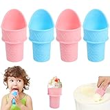 2-in-1 Multifunktionaler Eisportionierer Klein, Eislöffel Plastik, Ice Cream Scoop, Eisschalen, Eisbecher Plastik, Eiswaffeln Becher, zum Auslöffeln und Einfüllen von Eiscreme(4 Stück)