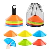 VFANDV Fussball Hütchen Set, 50 Stück 5 Farben hütchen Fussball Set mit Ständer und Netztasche, Runde Markierungshütchen für Hockey, Fussball, Eislaufen, Handball, Koordinationstraining