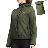 Wulibike Fahrradjacke Damen Faltbare Regenjacke Leicht und Atmungsaktiv Laufjacke Reflektierende Windbreaker für Radfahren,Trekking und Outdoor Olivegreen A3=M