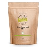 Green Superfood Mix Pulver Bio 400g - Gerstengras Weizengras Spirulina Chlorella Moringa Löwenzahnwurzel Brennnessel Kelp & Matcha - Mix aus 9 Superfoods - Biotiva