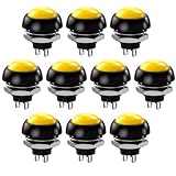Gebildet 10 Stück 12mm Wasserdichter Momentan Drucktaster SPST EIN/AUS 3A/3V-5V-9V-12V-24V-230V AC, Verriegelungsloser Mini-Rundtaster für Autotrompete, PC, Tischlampe, Haustürklingel (Gelb)