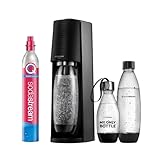 SodaStream Wassersprudler TERRA Vorteilspack mit CO2-Zylinder, 2x 1L spülmaschinenfeste Kunststoff-Flasche und 1x 0,5L spülmaschinenfeste Kunststoff-Flasche, Höhe 44cm, Schwarz