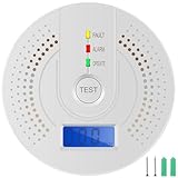 Kohlenmonoxid melder, CO-Gaswarnalarm, CO-Sensormelder AA-Batteriebetrieb und digitaler LED-Anzeige für Zuhause, Depot, Testtaste