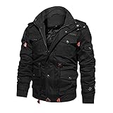 Cubinest Bomberjacke Herren Schwarz Rot Gefüttert Winter Wasserdicht Übergangsjacke Lederjacke Warm Motorrad Leder Blouson Jacke Winterjacke Motorradjacke Militär Langarm Fliegerjacke Bomberjacke