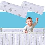 Nestchen für Babybett, Nestchen für Kinderbett, Bettumrandung mit atmungsaktivem Netz, Bettumrandung, 4 Seitenaufprallschutz für Säuglinge (Sterne), 2 Stück