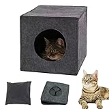 Katzenhöhle aus Filz mit Kissen Faltbare Kuschelhöhle für Katzen Katzenbox Regalhöhle Katzen Katzenhaus Filzhöhle für Katzen kleine Hunde Katzenkorb (Dunkelgrau, 33x37x33 cm)