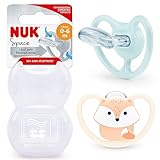 NUK Space Baby Schnuller | 0-6 Monate | Schnuller mit extra Belüftung für empfindliche Haut | BPA-freies Silikon | Fuchs | 2 Stück