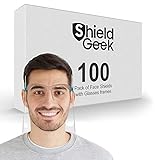 Shield Geek Gesichtsschutzschild mit Brillenrahmen, wiederverwendbar, ultra-klar, Anti-Beschlag-Schutz, mit Brille, 100 Stück
