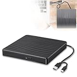 Externes DVD Laufwerk, USB 3.0 und Typ-C tragbare CD DVD +/-RW ROM Laufwerk für Laptop PC Desktop, CD DVD Burner Reader Kompatibel mit Windows XP / 2003 / Vista /7 /8/10/11 Linux Betriebssystemen