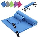 Mikrofaser Handtuch 2er Set | 180x60cm Groß Badetuch + 80x40cm Klein Hand Gesichtshandtuch | Schnelltrocknend Mikrofaser Handtücher, Sporthandtuch Fitnessstudio (Blau)