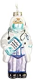 BRUBAKER Dr. Weihnachtsmann Weihnachtskugel aus Glas - Arzt Doktor mit Mundschutz und Weihnachtsmütze - Christbaumschmuck Handbemalt - Baumkugel Figuren Lustig Weihnachtsdeko Anhänger