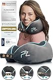 FLOWZOOM Comfy Nackenkissen Flugzeug & Auto - Einstellbares Memory Foam Reisekissen mit flexiblen Druckknöpfen für 360° Stütze, atmungsaktiver weicher Bezug - inkl. Transportbeutel - Grau
