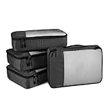 Amazon Basics Packwürfel Set für Koffer, Reise Organizer, Reißverschluss, 4 Stück, 1er-Pack, Mittelgroß, Schwarz