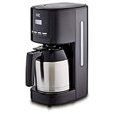 KHG Kaffeemaschine TKA-182 (SE) aus Metall/Kunststoff in schwarz/silber, Kapazität für 12 Tassen, mit Edelstahl-Thermo-Kanne 1,5 Liter, Permanentfilter, Abschaltautomatik, LCD-Anzeige mit Uhr