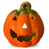 Kürbis-Deko als Keramik Halloween-Deko LED Set in 19x20 cm - Jack Lantern Halloweenkürbis als beleuchtete Outdoor - Kürbis Laterne als innen Herbst-Deko oder Garten-Deko Windlicht