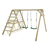 WICKEY Kinderschaukel Schaukelgestell Smart Hike grün - Schaukel & SurfSwing, Schaukelgerüst, Doppelschaukel, Holzschaukel mit Kletteranbau für Kinder im Garten