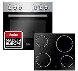 Einbauherd Set | Backofen mit Grill und Umluft | Rahmenloses Glaskeramik Kochfeld mit Zweikreis und Bräterzone | Timer | Steam Clean (EHC 933 041 E)