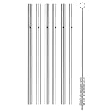 WMF Baric Metall Strohhalm-Set 7-teilig, 6 Trinkhalme gerade mit Reinigungsbürste, umweltfreundlich, Strohhalm wiederverwendbar, für Heiß-/ Kaltgetränke