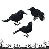 Dlishka Halloween Deko – Realistische KräHenattrappe FüR Gruselige Stimmung – Hochwertige Schwarze Vogel Deko (3pcs)