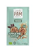 Naturally Pam Porridge - Veganes Bio Oatmeal Müsli mit Vollkornhaferflocken für zwischendurch mit einfacher Zubereitung | Extra cremiger Haferbrei mit 225 kcal pro Portion | Apple Pie Style - 12x60g