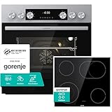Gorenje Einbau-Herd-Set Inox Air Set mit Glaskeramik-Kochfeld, Heißluft, 73 Liter, 250° max. Ofentemperatur, MultiAir Technologie, 9 Funktionen, Bräterzone, Mininmale Einbaunische (HxBxT): 60x56x58cm