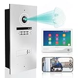 Mathfel 2-Draht Bus Video Türsprechanlage mit Gesichtserkennung & 2 Jahren Garantie – 7' Monitor, WLAN, 2MP HD Kamera, 170° Weitwinkel – Türklingel mit Kamera & Türöffner für 1-Familienhaus, Silber