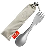 TiTo Titanium Outdoor Titan Löffel/Spork mit Griff,Multifunktional Tragbare Ultraleichtem Besteck Camping Rucksackreisen mit Aufbewahrungstasche für Trekking