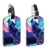 Gepäckanhänger aus Leder mit Wolfsmond-Design, für Koffer und Reisen, Gepäcketiketten, 2 Stück