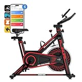 FunLife C1 Heimtrainer Fahrrad & Ergometer – Leises Indoor Bike/Spinning Bike Indoor mit Bluetooth & App (FitShow & Kinomap), Riemenantrieb, stufenloser Widerstand, Fitnessbike bis 120 kg (Rot)