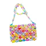 YEZILUU Bunte handgefertigte Webtasche für Damen, Abendhandtaschen, modische Damen-Umhängetasche, mit Perlen besetzt, A, L7.4*W1.1*H4.7in