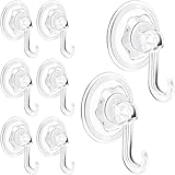 OWill 8 Stück Set Saugnapf Haken Ohne Bohren, Haken Saugnapf Extra Stark für Fenster und Glas, Belastbarkeit bis zu 5KG, Transparente Design, Ideal für Küche oder Badezimmer