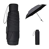 Vicloon Taschenschirm Ultraleicht, Mini Umbrella mit 6 Edelstahl Rippen, Kompakt, Faltender UV-Regenschirm für Erwachsene und Kinder, Leicht Kompakt, Stetig, Schwarz, 190g